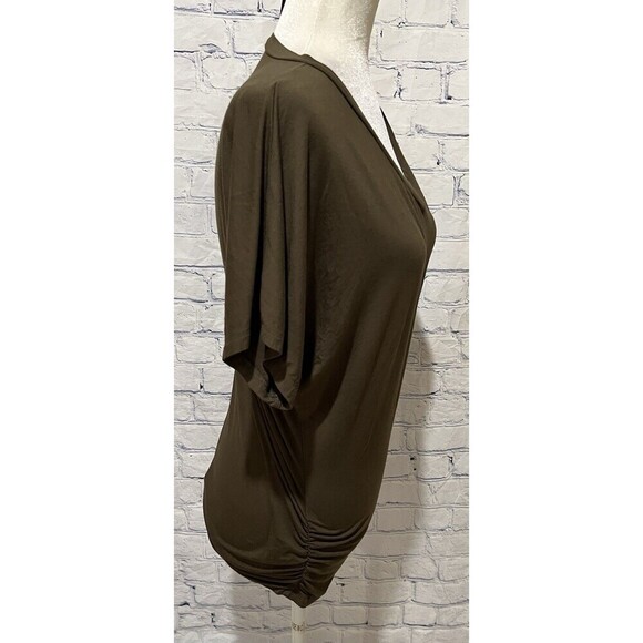 Made by Johnny V Neck Short Sleeve Dolman Top with Side Shirring M OLIVE - Picture 3 of 6